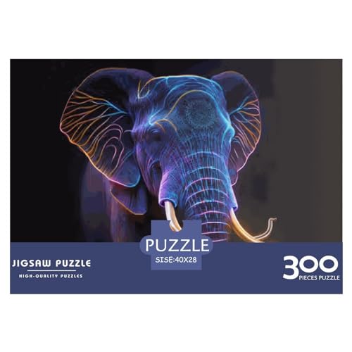 Puzzle in Neon-Elefant-Größe für Erwachsene, kreatives rechteckiges Holzpuzzle, Geschenk für Freunde und Familie, 300 Stück (40 x 28 cm) von BREAUX