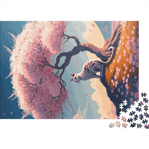 Puzzle mit Katzen-Kirschblüten-Geschenken, Größe: 1000 Teile (75 x 50 cm) von BREAUX
