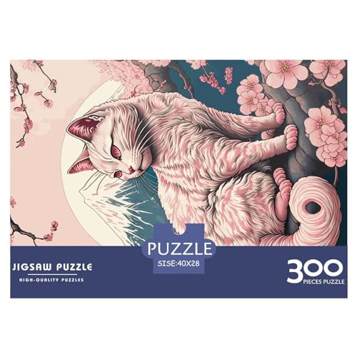Puzzles, große Teile für Erwachsene, Kirschblüten-Katzenpuzzle, Holzbrettpuzzles, Familiendekoration, 300 Stück (40 x 28 cm) von BREAUX