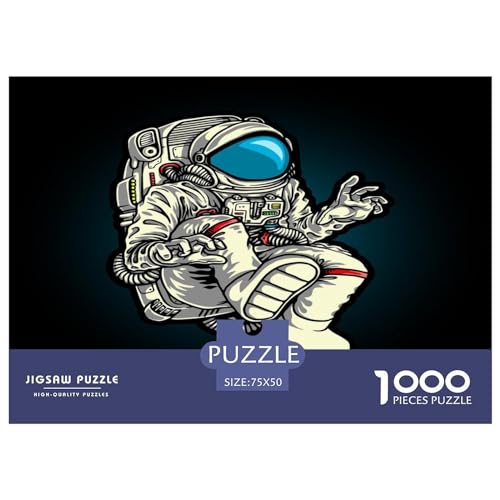 Puzzles 1000 Teile für Erwachsene, Cartoon-Astronauten-Puzzle, Holzbrett-Puzzles, Familiendekoration, 1000 Teile (75 x 50 cm) von BREAUX