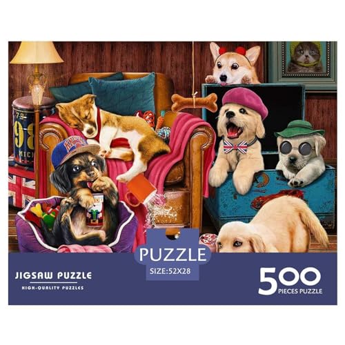 Puzzles 500 Teile für Erwachsene, Welpen-Traumhaus-Puzzle, Holzbrett-Puzzles, Familiendekoration, 500 Teile (52 x 38 cm) von BREAUX