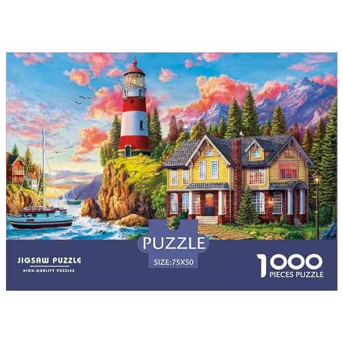 Puzzles für Erwachsene, 1000 Teile, Leuchtturm in der Nähe des Ozeans, herausforderndes Spiel, Denksportaufgaben, 1000 Teile (75 x 50 cm) von BREAUX