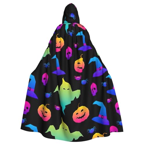 Regenbogen Halloween Geist Hexenhut Spinnen Druck Uni Erwachsene Kapuzenumhang mit Fliege, übergroßes Halloween-Kostüm-Umhang, Rollenspiel von BREAUX