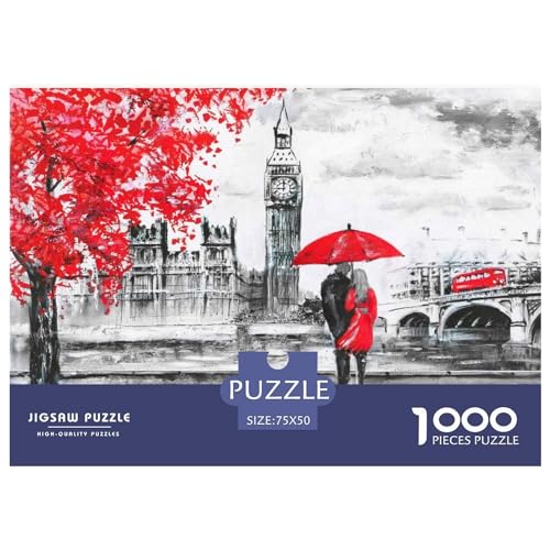 Rotes Regenschirmpaar, Holzpuzzle für Erwachsene, 1000 Teile, rechteckiges Puzzle, Geschenke für Erwachsene, Spiel, 1000 Teile (75 x 50 cm) von BREAUX