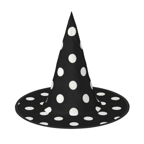 Schwarz-weißes Punktemuster, Halloween-Hexen- und Zaubererhut, Hexenkostüm für Themendekoration, Halloween-Party Schwarz-weißes Punktemuster, Halloween-Hexen- und Zaubererhut, Hexenkostüm für Themendekoration, Halloween-Party von BREAUX