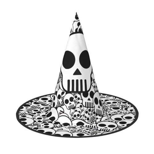 Schwarz-weißes Totenkopf-Motiv, Halloween-Hexen- und Zaubererhut, Hexenkostüm für Themendekoration, Halloween-Party von BREAUX
