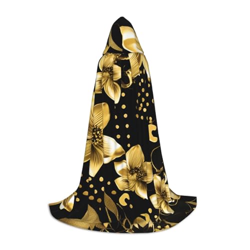 Schwarzer und goldener Blumendruck für Herren und Damen mit Kapuze – stilvoller und vielseitiger Kapuzenponcho für alle Jahreszeiten von BREAUX