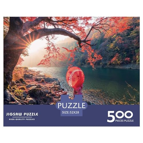 Sonnenaufgang am Katsura-Fluss, Japan, Holzpuzzle für Erwachsene, 500 Teile, rechteckiges Puzzle, Geschenke für Erwachsene, Spiel 500 Teile (52 x 38 cm) von BREAUX