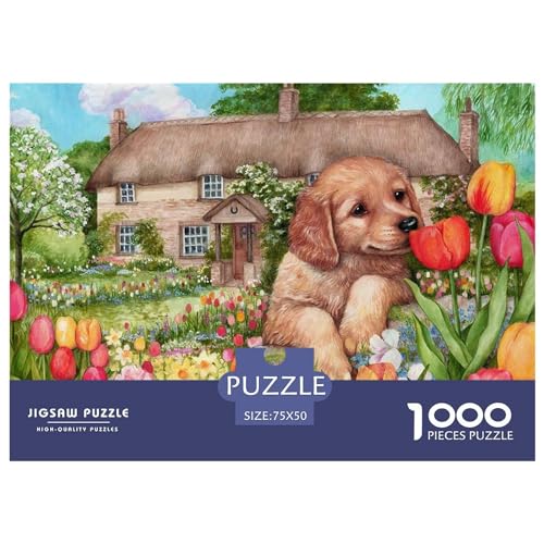 Tulip Cottage Puppy Gifts 1000-teiliges Puzzle für Erwachsene – Holzpuzzles – Entspannungspuzzlespiele – Denksport-Puzzle 1000 Teile (75 x 50 cm) von BREAUX