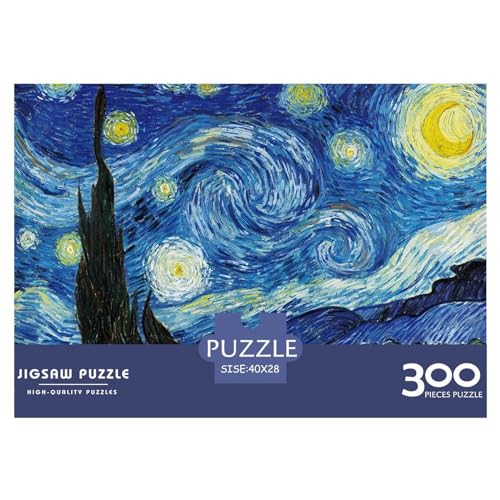 Van Goghs Sternennacht-Geschenke 300-teiliges Puzzle für Erwachsene – Holzpuzzles – Entspannungspuzzlespiele – Denksport-Puzzle 300 Teile (40 x 28 cm) von BREAUX
