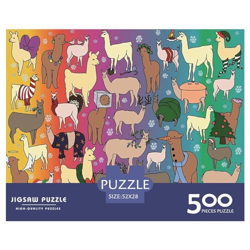 Weihnachts-Alpaka-Puzzle mit 500 Teilen für Erwachsene, kreatives rechteckiges Holzpuzzle, Geschenk für Freunde und Familie, 500 Teile (52 x 38 cm) von BREAUX