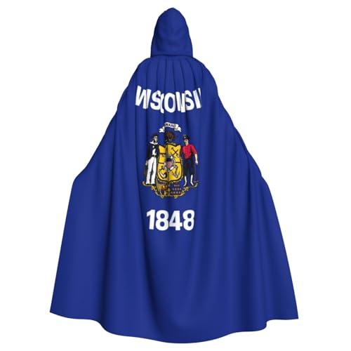 Wisconsin State Flag Print Adult Hooded Cape, Party-Dekoration, passend für Karneval, Rollenspiele, Verkleidungen Mottopartys Wisconsin State Flag Print Adult Hooded Cape, Party-Dekoration, passend für Karneval, Rollenspiele, Verkleidungen Mottopartys von BREAUX