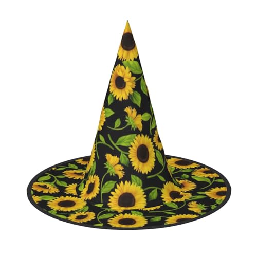 Wunderschöner Sonnenblumen-Druck, Halloween-Hexen- und Zaubererhut, Hexenkostüm für Themendekoration, Halloween-Party von BREAUX