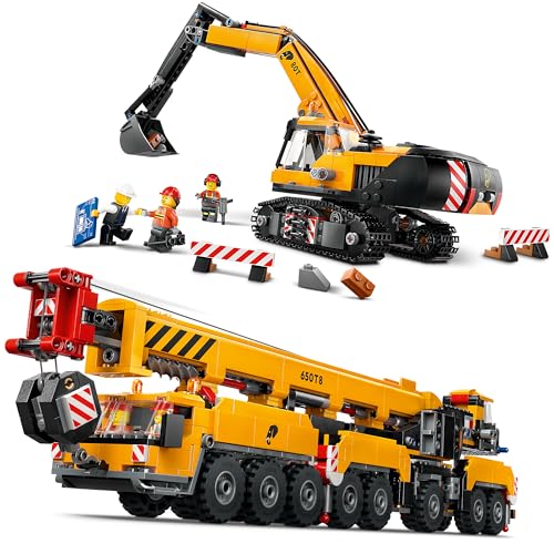 Lego City Kran & Bagger Baustellen Bundle - Mobiler Baukran (60409) und Raupenbagger (60420), Fahrzeuge Kombi-Set Ab 9 Jahren - City Neuheiten 2024 von BRICK Flip