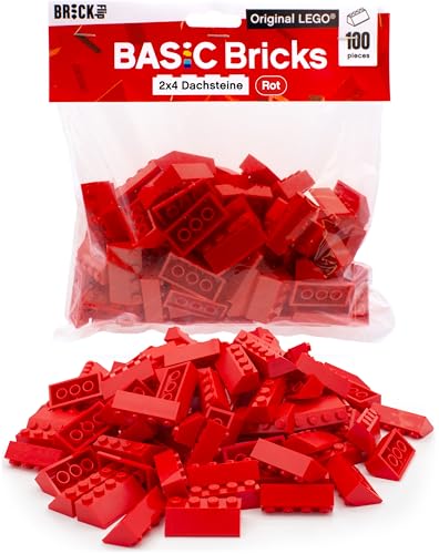 Lego Dachsteine Rot, 100 Stück, 2x4 Lego-Steine - Lego Ersatzteile Set für Lego Dächer, Einzelne Lego Steine für Dächer, Classic Lego Dachziegel Rot | Basic Bricks (‎3037) von BRICK Flip