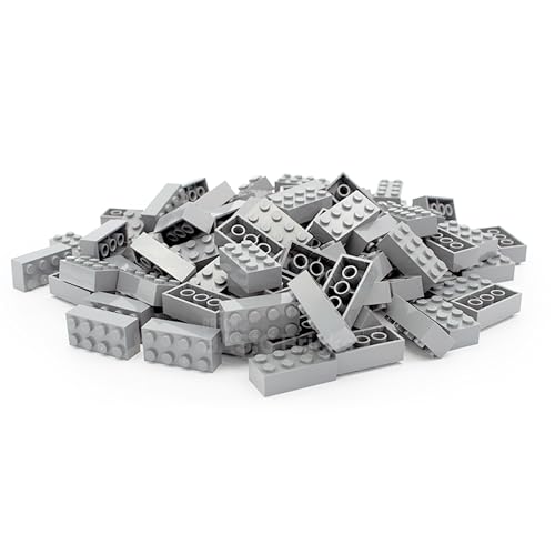Lego 2x4 Steine Classic, 100 Stück - Einzelne Bausteine in der Großpackung, für Lego Platte und Box, Einsteigerset | Basic Bricks (3001) (Hellgrau) von BRICK Flip