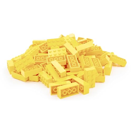 Lego 2x4 Steine Classic, 100 Stück - Einzelne Bausteine in der Großpackung | Basic Bricks (3001) (Hellgelb) von BRICK Flip