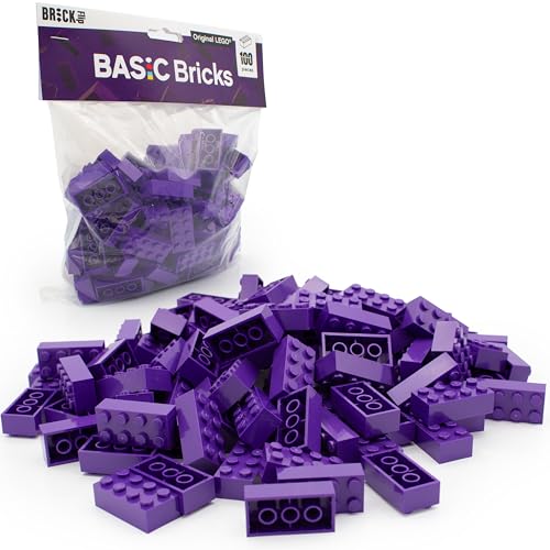 Lego 2x4 Steine Classic, 100 Stück - Einzelne Bausteine in der Großpackung, für Lego Platte und Box, Einsteigerset | Basic Bricks (3001) (Dunkelviolett) von BRICK Flip