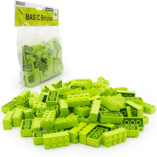 Lego Steine Classic, Lime (Grün), 2x4 Bausteine, 100 Stück - Einzelteile Starterset oder Erweiterung für Legosteine Box und Lego Platte | Basic Bricks (3001) von BRICK Flip
