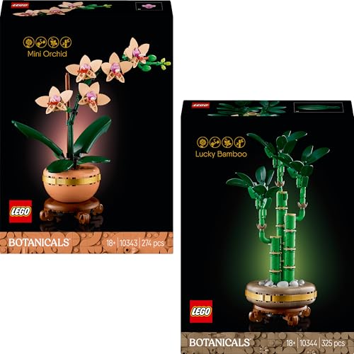Lego Mini Orchidee & Glücks Bambus: Lego Blumen Neuheiten Kombi – Zwei Icons Pflanzen als Zimmer Deko, Botanical Collection, Orchideen Blume für Erwachsene (10343, 10344) von BRICK Flip