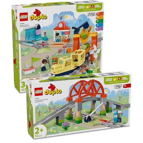 Lego DUPLO Eisenbahn 2er-Set - Kleines Starter Set mit DUPLO Zug Elektrisch, Eisenbahnbrücke & Lego DUPLO Schienen Erweiterung (10426 & 10428), ab 3 Jahre Eisenbahn von BRICK Flip