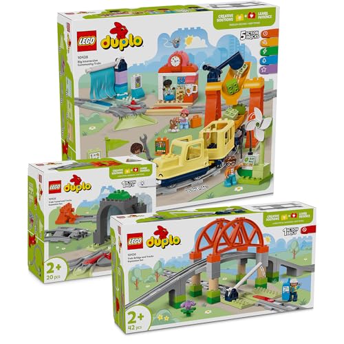 Lego DUPLO Eisenbahn 3er-Set - Großes Starter Set mit Zug Elektrisch, Eisenbahnbrücke, Eisenbahntunnel & Eisenbahn Schienen (10425, 10426 & 10428), DUPLO ab 3 Jahre von BRICK Flip