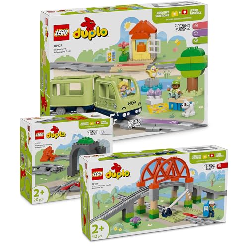 Lego DUPLO Eisenbahn Abenteuer 3er-Set - Starter Set mit DUPLO Zug Elektrisch, Lego DUPLO Eisenbahnbrücke, Eisenbahntunnel & Eisenbahn Schienen (10425, 10426 & 10427), ab 2 Jahre Eisenbahn von BRICK Flip