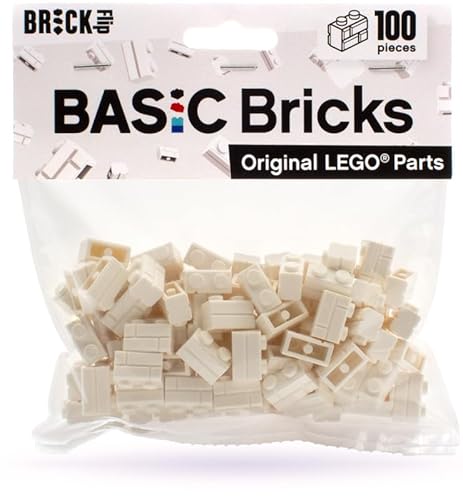 Lego Mauersteine Weiß 1x2 (100 Stück) – Einzelne Steine für Deine Wand, Weiße Bausteine für Deine City | Basic Bricks (98283) von BRICK Flip