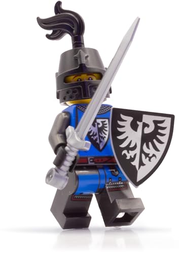 Lego Ritter Figuren Set: Black Falcon mit Schwert, Schild & Ritter Helm – Eine ideale Ergänzung für Jede Lego Burg und andere Klemmbausteine Mittelalter Sets, Originale Black Falcon Lego Figur von BRICK Flip
