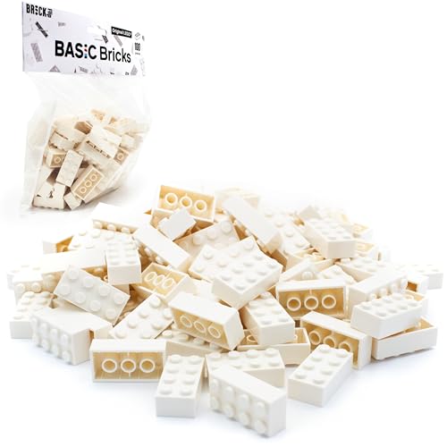 Lego 2x4 Steine Classic, 100 Stück - Einzelne Bausteine in der Großpackung, für Lego Platte und Box, Einsteigerset | Basic Bricks (3001) (Weiß) von BRICK Flip