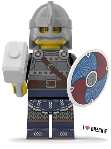 Lego Wikinger Figuren Set: Wikinger #2 mit Hammer und Schild – Erweitere Dein Wikingerdorf mit Vikings Minifiguren und Waffen von BRICK Flip