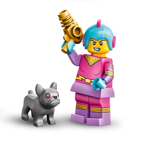 Retro-Weltraumheldin (Retro Space Heroine), Lego Minifiguren Serie 26 Weltraum (Series 26 Space), einzelne Sammelfigur, Complete Set with Stand and Accessories, CMF (col26-4) von BRICK Flip