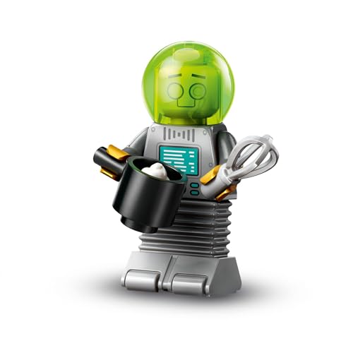 Roboter-Koch (Robot Butler), Lego Minifiguren Serie 26 Weltraum (Series 26 Space), einzelne Sammelfigur, Complete Set with Stand and Accessories, CMF (col26-9) von BRICK Flip