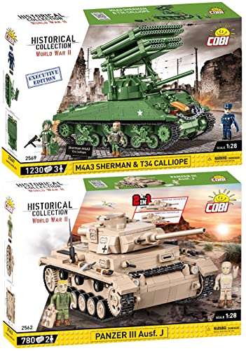 BRICKCOMPLETE COBI 2er Set: 2569 M4A3 Sherman & T34 Calliope - Executive Editon & 2562 Panzer III AUSF.J von BRICKCOMPLETE