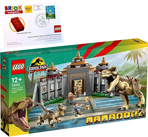 BRICKCOMPLETE Lego 2er Set: 76961 Angriff des T. rex und des Raptors aufs Besucherzentrum & FDC First Day Cover/Erstagsbrief mit Sonderstempel / 90 Jahre Lego Edition von BRICKCOMPLETE