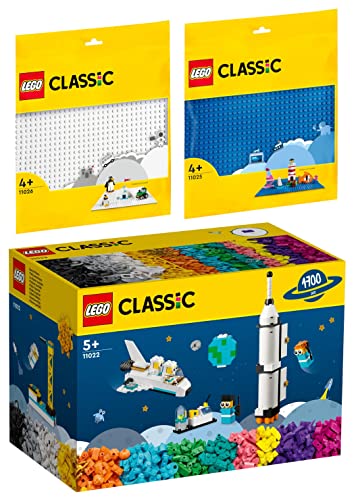 Lego 3er Set: 11022 XXL Steinebox Erde und Weltraum, 11025 Blaue Bauplatte & 11026 Weiße Bauplatte von BRICKCOMPLETE