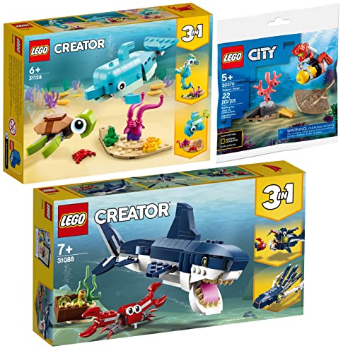 Lego 3er Set: 31128 Delfin und Schildkröte, 31088 Bewohner der Tiefsee & 30370 Tiefseetaucher Polybag von BRICKCOMPLETE