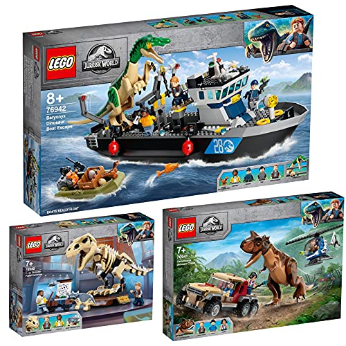 Lego 3er Set: 76940 T. Rex-Skelett in der Fossilienausstellung, 76941 Verfolgung des Carnotaurus & 76942 Flucht des Baryonyx von BRICKCOMPLETE