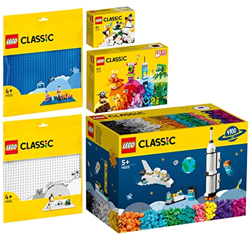 Lego 5er Set: 11022 XXL Steinebox Erde und Weltraum, 11017 Kreative Monster, 11012 Kreativ-Bauset mit weißen Steinen, 11025 Blaue Bauplatte & 11026 Weiße Bauplatte von BRICKCOMPLETE