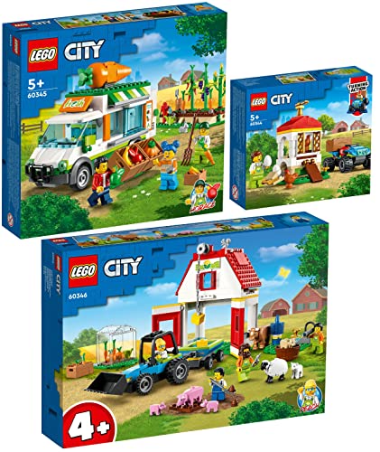 Lego City 3er Set: 60344 Hühnerstall, 60345 Gemüse-Lieferwagen & 60346 Bauernhof mit Tieren von BRICKCOMPLETE