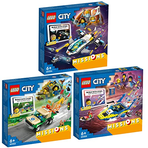Lego City 3er Set: 60353 Tierrettungsmissionen, 60354 Erkundungsmissionen im Weltraum & 60355 Detektivmissionen der Wasserpolizei von BRICKCOMPLETE