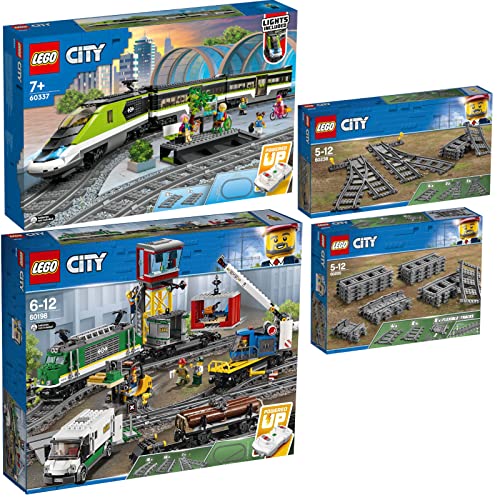 Lego City 4er Set: 60337 Personen-Schnellzug, 60198 Güterzug, 60238 Weichen & 60205 Schienen von BRICKCOMPLETE