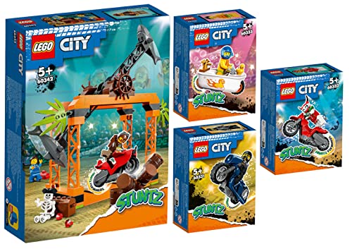 Lego City 4er Set: 60342 Haiangriff-Stuntchallenge, 60333 Badewannen-Stuntbike, 60332 Skorpion-Stuntbike & 60331 Cruiser-Stuntbike von BRICKCOMPLETE