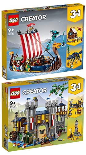 Lego Creator 2er Set: 31132 Wikingerschiff mit Midgardschlange & 31120 Mittelalterliche Burg von BRICKCOMPLETE