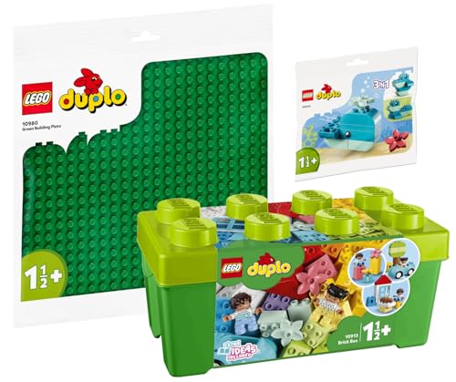 Lego DUPLO 3er Set: 10913 Steinebox, 10980 Bauplatte in Grün & 30648 Wal von BRICKCOMPLETE