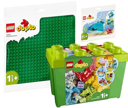 Lego DUPLO 3er Set: 10914 Deluxe Steinebox, 10980 Bauplatte in Grün & 30648 Wal von BRICKCOMPLETE