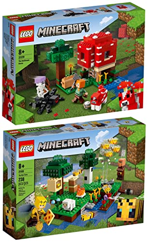 Lego Minecraft 2er Set: 21179 Das Pilzhaus & 21165 Die Bienenfarm von BRICKCOMPLETE