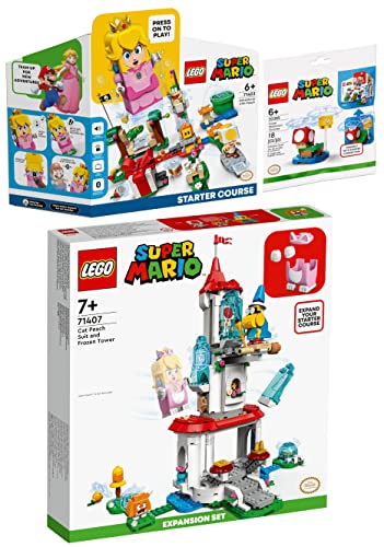 Lego Super Mario 3er Set: 71403 Abenteuer mit Peach Starterset, 71407 Katzen-Peach-Anzug und Eisturm Erweiterungsset & 30385 Superpilz Überaschung von BRICKCOMPLETE