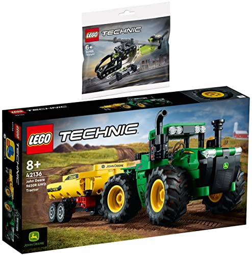 Lego Technic 2er Set: 42136 John Deere 9620R 4WD Tractor & 30465 Hubschrauber von BRICKCOMPLETE