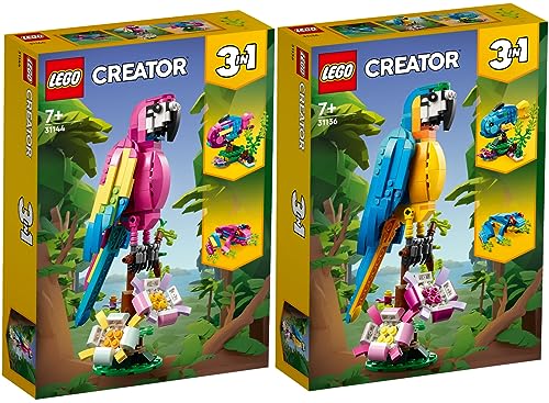 Lego 2er Set: 31144 Exotischer pinkfarbener Papagei & 31136 Exotischer Papagei von BRICKCOMPLETE